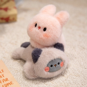 Plush stuffed rabbit and cat toys featuring soft long fur and cute embroidered faces