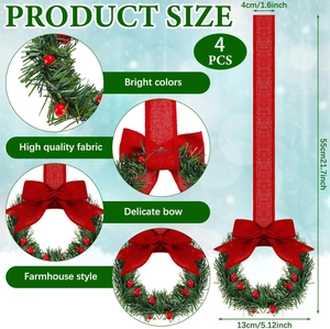 Christmas cabinet wreath set with red berries and ribbon featuring product size details