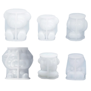 6-piece 3D cartoon bear and cow silicone molds for candles and resin crafts