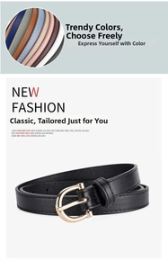 Close-up of luxury PU leather belt with gold horseshoe buckle and multi-color options