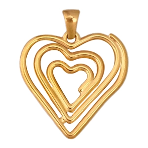 Detailed view of triple-layered golden heart pendant with a textured finish