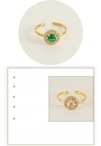 Detail showing the adjustable 18K gold plated stainless steel ring with colorful zircon