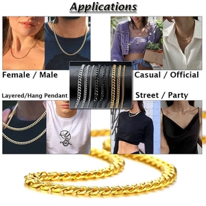 Macro detail of polished stainless steel Cuban link chain and diverse lifestyle wearing shots