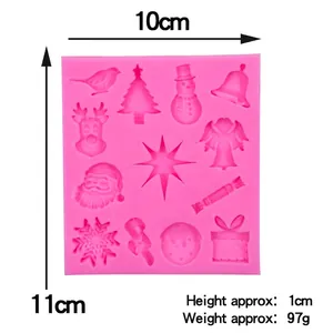 Moule de Noël en silicone rose avec 12 motifs tels que bonhommes de neige, 11x10cm
