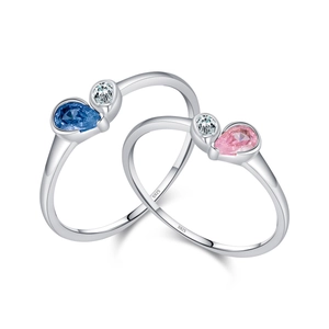 S925 Sterling Silber Ringe mit blauen und rosa Tropfensteinen in Herzform-Komposition