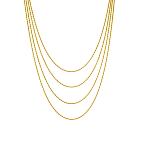 Layered gold titanium rope chain necklace in a minimalist punk style on white background