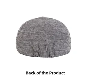 Detailed back view of a grey vintage newsboy cap showing the elastic band closure