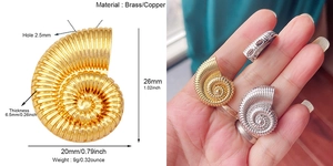 Dimensions détaillées du pendentif conque en laiton or et argent avec poids et taille