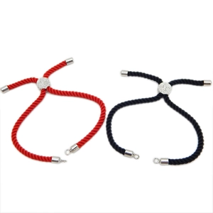 Adjustable woven rope bracelet set in red and black with silver sliding beads