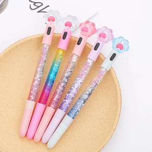 Lot de 5 stylos à paillettes en forme de patte de chat avec sables mouvants