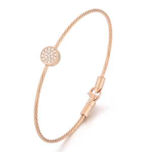 Rose gold twisted cable bracelet with a sparkling crystal-encrusted round center piece