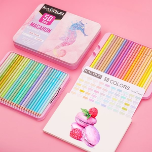50-color macaron pastel colored pencil set in metal tin with DIY color card for artists