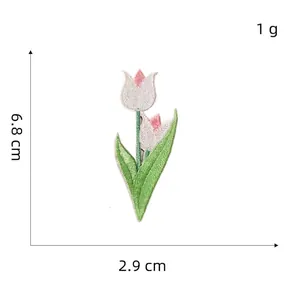 Detailed size measurement of pink tulip embroidery patch 6.8cm height for DIY craft