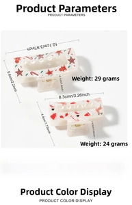 Detailed size specifications for gingerbread and snowman Christmas PVC hair claws