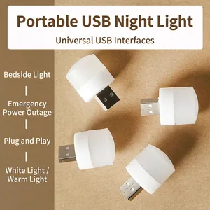 Mini USB LED Night Light Portable Plastic Eye Protection Lamp For Bedroom Desktop Plug And Play Compact Soft Lighting
