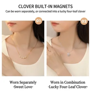 Versatile titanium clover necklace with magnet hearts in gold and silver finish