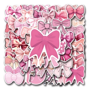 Collection of various pink coquette bow stickers for DIY decoration and laptop decals