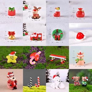 Miniature Christmas resin figurines set including reindeer snowman and gift box for DIY decor