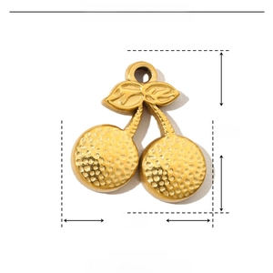 Detailed view of cherry-shaped gold stainless steel pendant with size and weight info