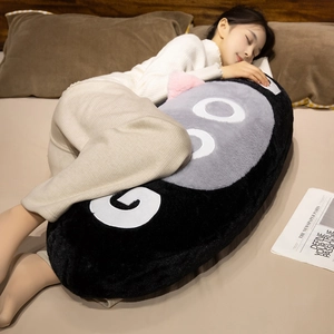 Cute long plush cat body pillow with letter embroidery for comfortable side sleeping