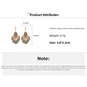 Detailed size and material chart for Bohemian crystal tassel earrings with dimensions