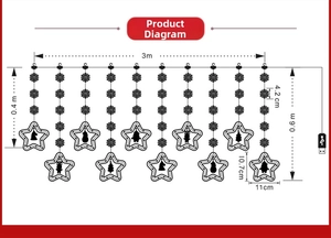 3m LED star and snowflake curtain lights with USB power and festive holiday silhouettes