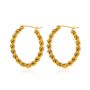 Boucles d'oreilles créoles ovales torsadées en acier inoxydable doré 18 carats
