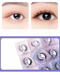 Detail view of natural false eyelash kit with laser silver card and adhesive strips