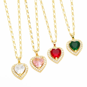 Herz Anhänger Halskette Kupfer Vergoldet Zirkonia Halo Figaro Kette Elegante Mode Schmuck Für Damen