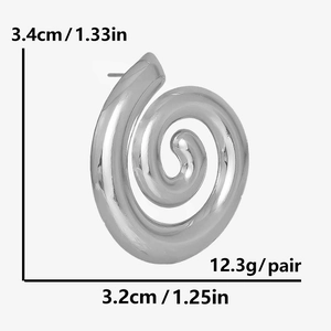 Detailed size chart for geometric spiral earrings with 3.4cm height and 3.2cm width