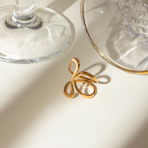 Vintage 18k gold plated stainless steel abstract spiral open ring with polished finish