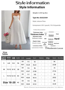 Detailed size chart and fabric specifications for this slim fit leisure maxi dress