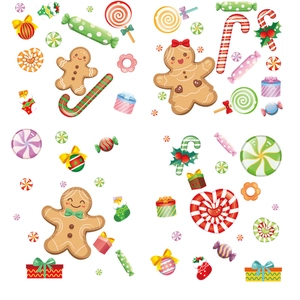 Gingerbread man and candy cane festive Christmas window stickers set for party decor