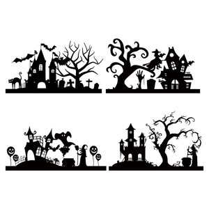 Halloween Fledermaus Schloss Kürbis Silhouette Wandaufkleber Set für Fensterdeko