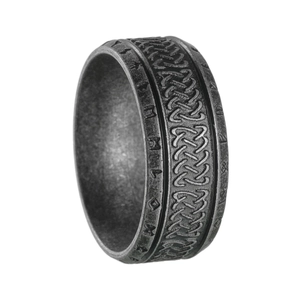 Bague Viking en acier inoxydable vintage avec nœuds celtiques et runes en argent vieilli