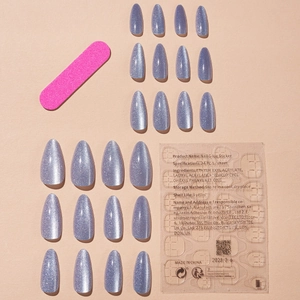 24pcs Purple Cat Eye Glitter Press-on Nails Set with Mini File and Adhesive Tabs
