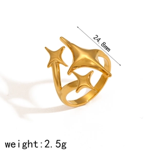 Detail of geometric star stainless steel ring with 24.8mm size and 2.5g weight info