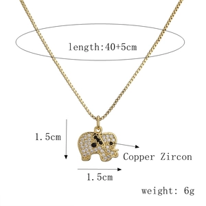 Detailed size chart of gold elephant pendant necklace made of copper and zircon