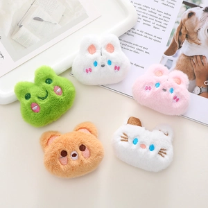 Cute Cartoon Plush Animal Brooch Pin Rabbit Bear Cat Frog Embroidery Plush Head Accessory For Bags Clothes Girls Jewelry