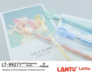 Close-up of creative windmill non-sharpening pencils in four pastel macaron colors
