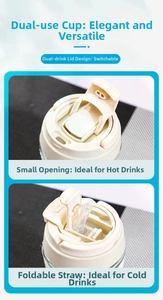 Detailed dual-drinking lid design featuring both a straw and a direct spout for cups