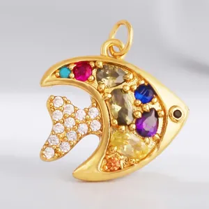 Détails du pendentif poisson doré avec cristaux colorés et guide de taille