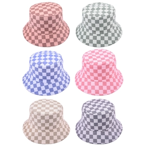 Bobs à motif damier à la mode en six couleurs avec large bord pour protection solaire