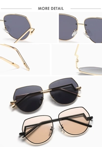 Macro view of geometric aviator sunglasses featuring unique lightning-shaped metal hinges