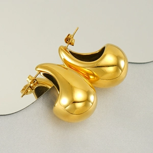 Polished 18K gold plated chunky teardrop earrings with a modern minimalist geometric style