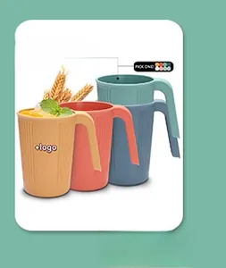 Eco-friendly wheat straw fiber cups in four matte colors with ergonomic handles
