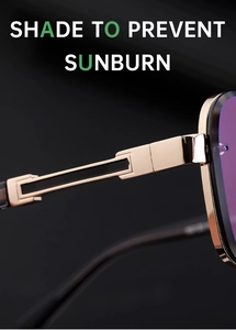 Macro view of metallic hinge and rose gold frame detail of retro square sunglasses
