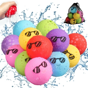 Reusable magnetic silicone water balloons with colorful cartoon faces and splashing water