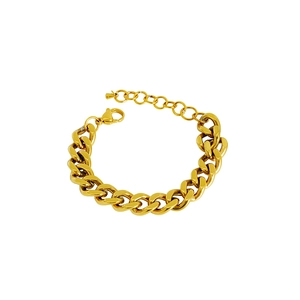 Chunky 18K gold-plated stainless steel Cuban link bracelet with adjustable chain