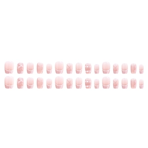 Unghie finte French rosa con fiocchi 3D e perle, elegante set da 24 pezzi per manicure